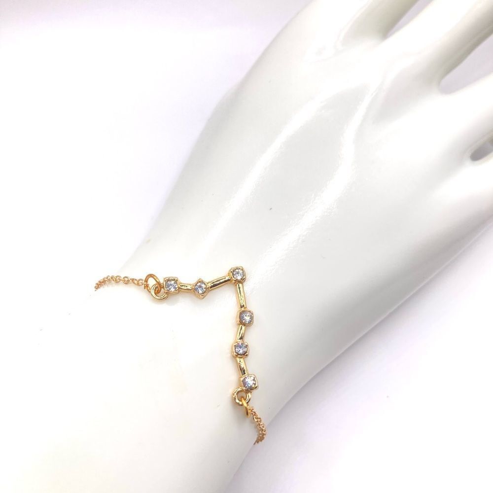 Gold Chain Zodiac Rhinestone Pisces Charm Bracelet